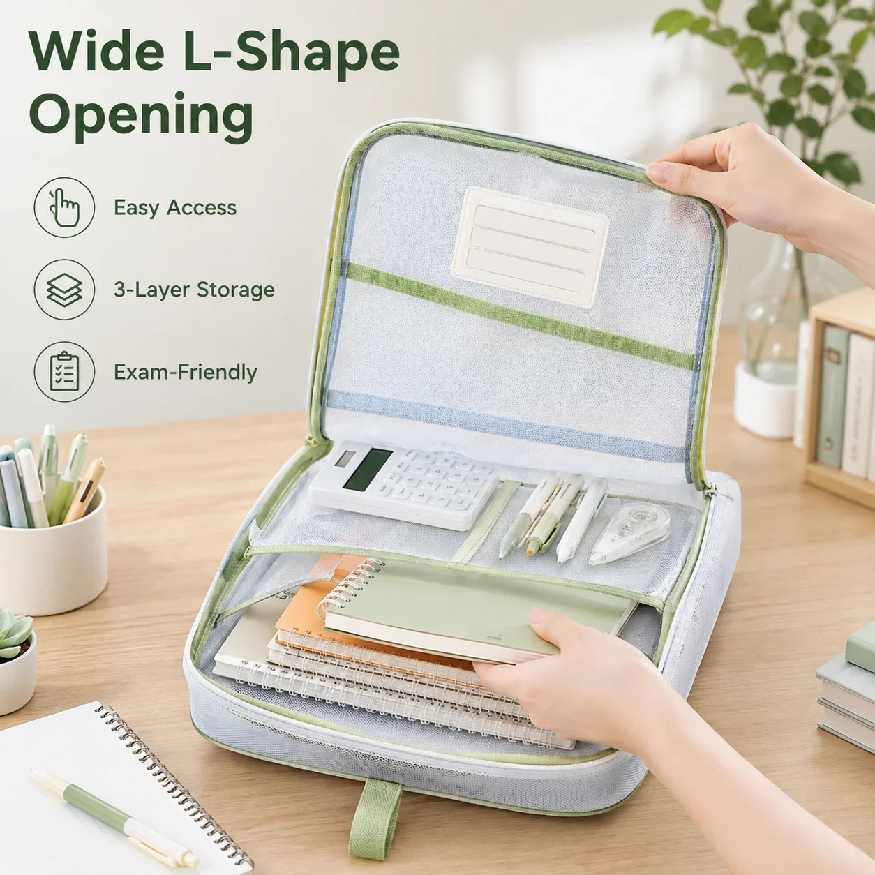 Large Capacity Stationery Storage Bag Transparent Double-Zipper for Student Exam Paper Book Office Supplies File Pouch Organizer