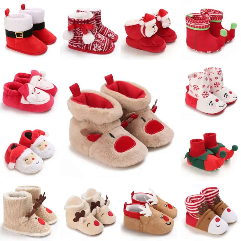0-18M Baby shoes Christmas themed Boys and Girls Shoes Cute Elk Santa Warm Snow boots soft and comfortable for First Walkers