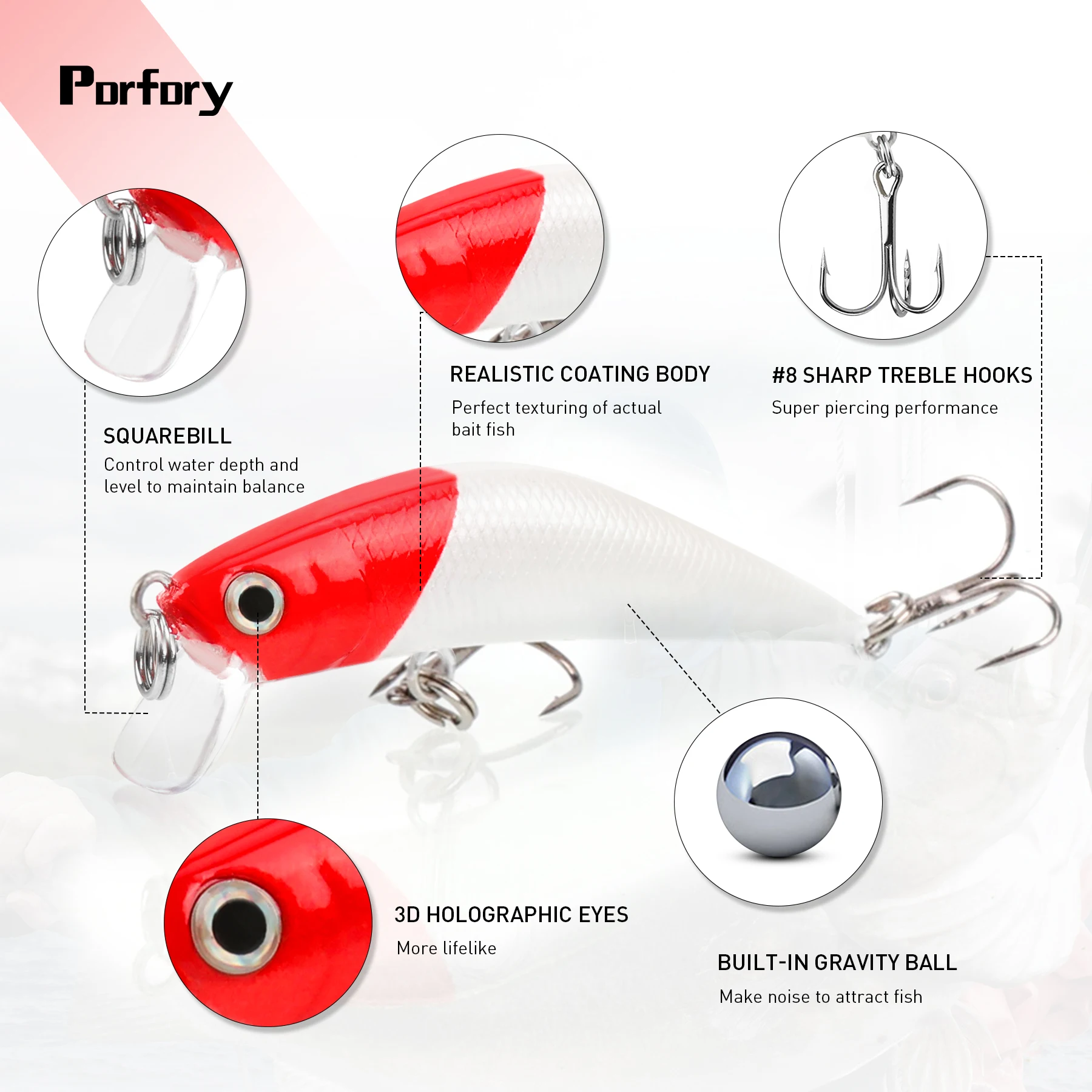 Porfory KB04 1PCS Fishing Lures Topwater Popper Bait 6cm 5g Hard Bait Artificial Wobblers Plastic Fishing Tackle with 6# Hooks