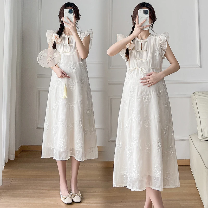 vestido-de-maternidad-estilo-chino-para-verano-corte-en-a-con-mangas-de-petalo-encaje-bordado-floral-elegante-para-embarazadas