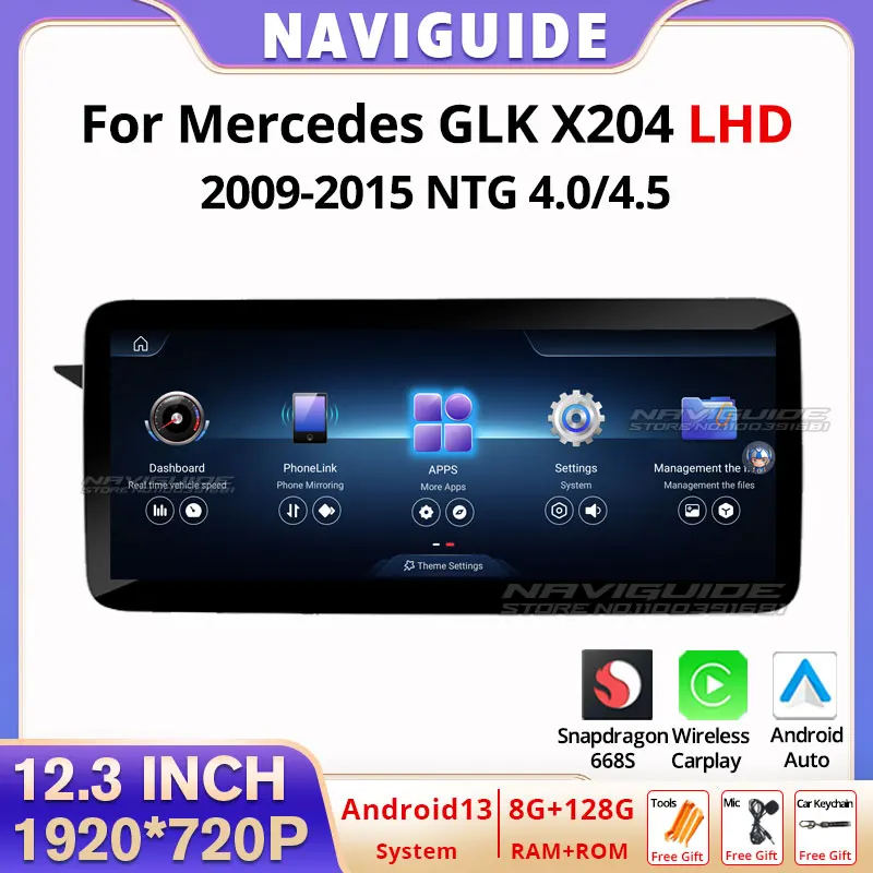 NAVIGUIDE 12.3'' Android 13 For Mercedes Benz GLK Class X204 Car Radio Multimedia Player Carplay Stereo WIFI Navi Navigation GPS