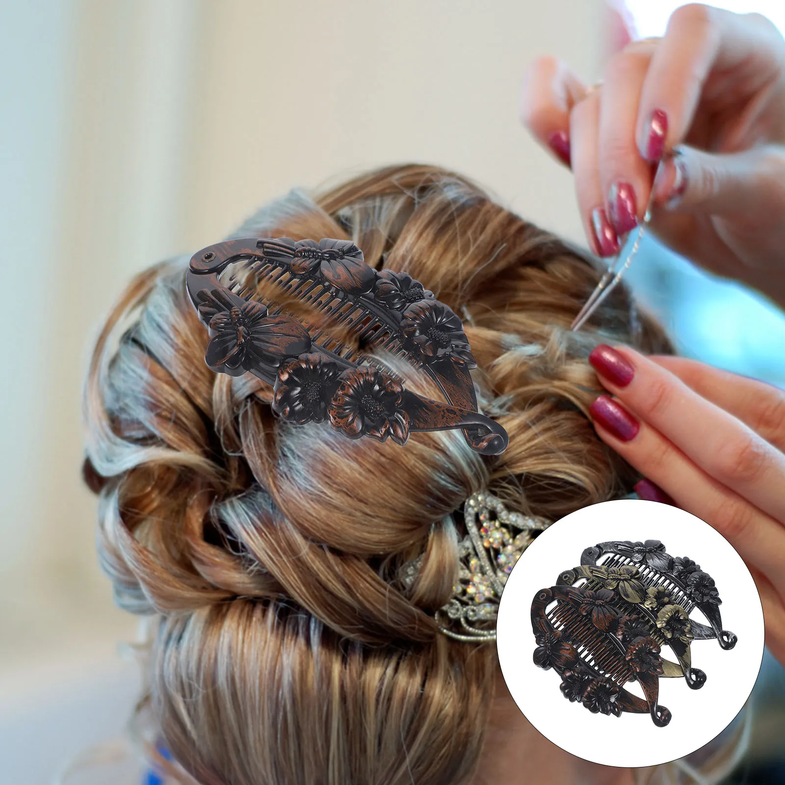 

9Pcs Ponytail Clips Banana Hair Clip for Thick Bows Updo Long Hair Claw Comfortable Retro Flower Design Work Party Beach