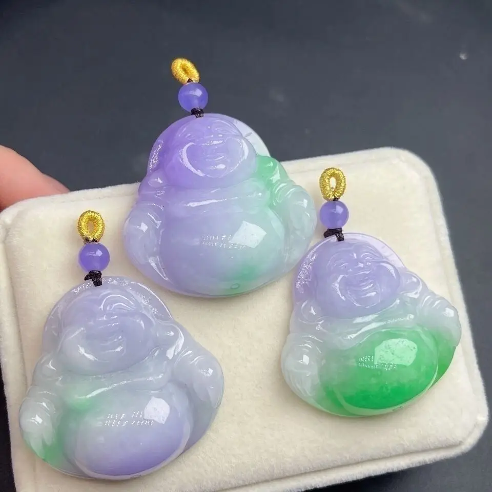 

Jade Gone Green Women's Myanmar Spring Color Pendant Jade Buddha Pendant Glutinous Seed Buddha Smile Violet Maitreya Buddha Just