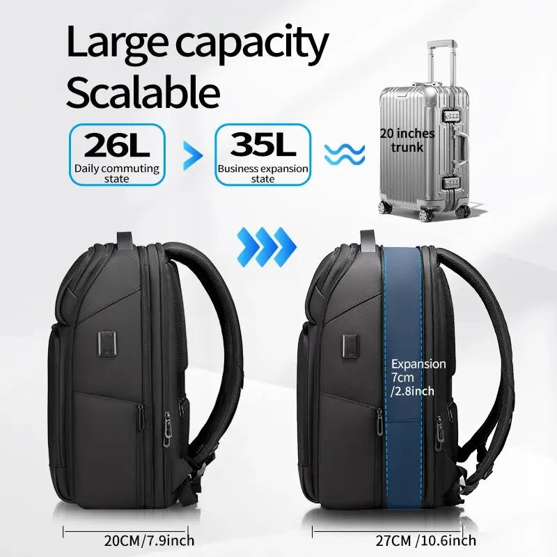 Fenruien Business Waterproof Backpacks USB Charging Men Backpack Fit 15.6 Inch Laptop Travel 35L Large Capacity Backpack