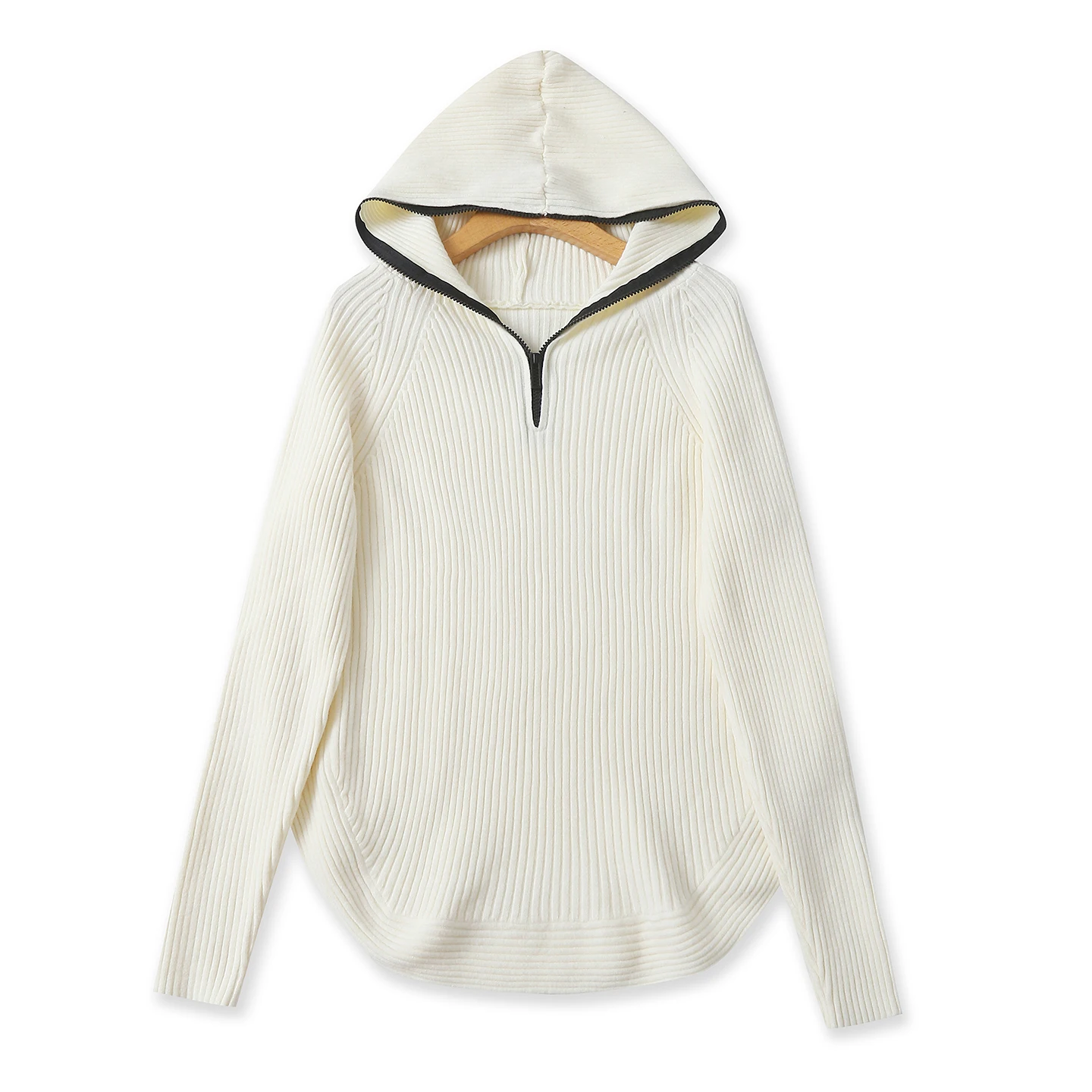 

Thiened Hooded Zipper Long Sve Pure Color Warm Sweater Autumn Winter New Sle Women's Faion Straight Cut Single Piece