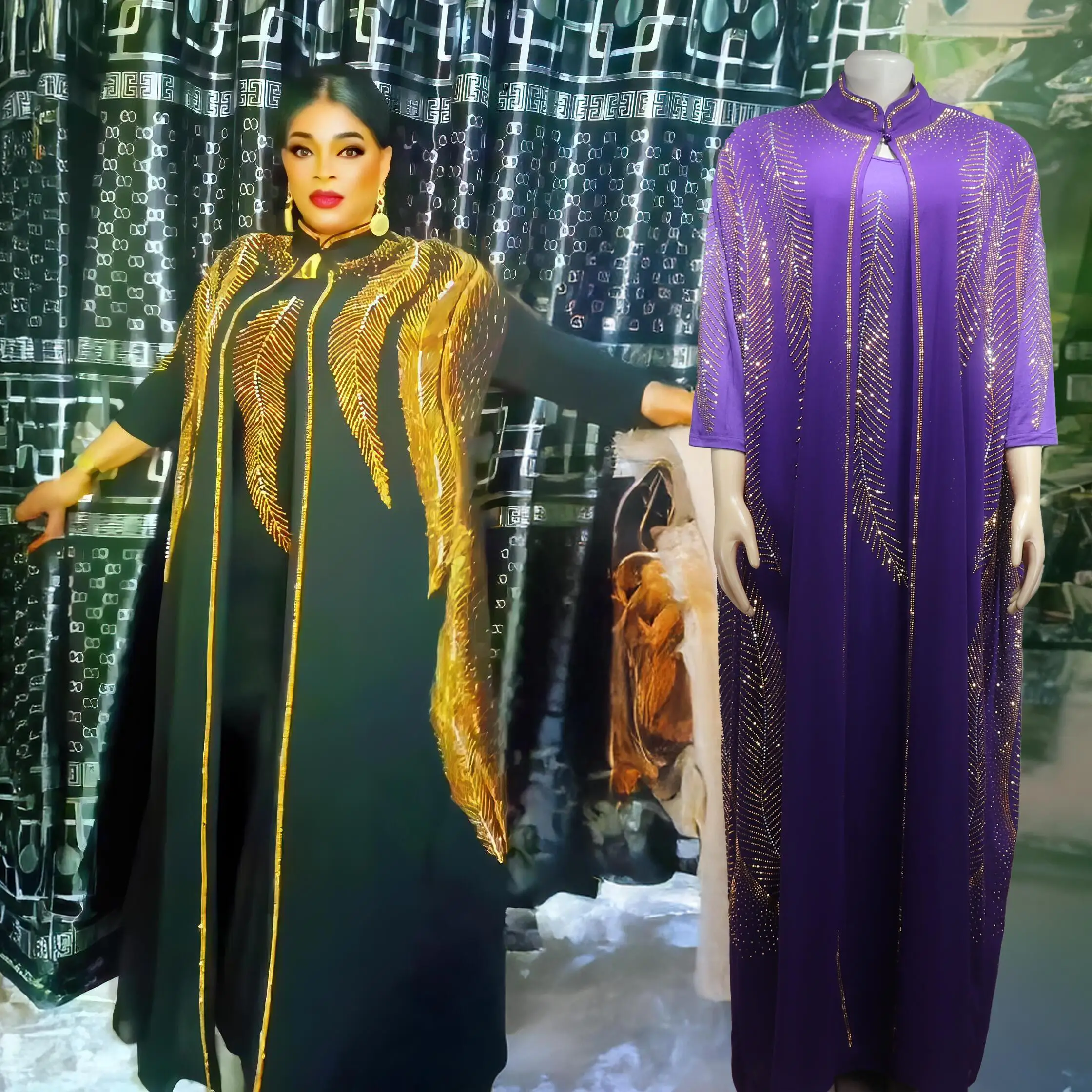 ترتدي تركيا الأنيقة مكونة من قطعتين فساتين أفريقية من حجر الراين فساتين أفريقية للنساء