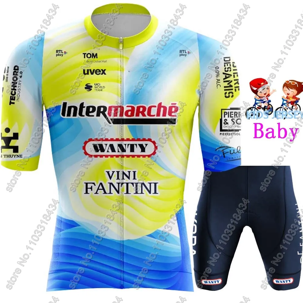 Kids Wanty Cycling Jersey 2024 Enfant Belgium Green TDF Set Boys Girls Cycling Clothing Children Bike Suit MTB Ropa Maillot