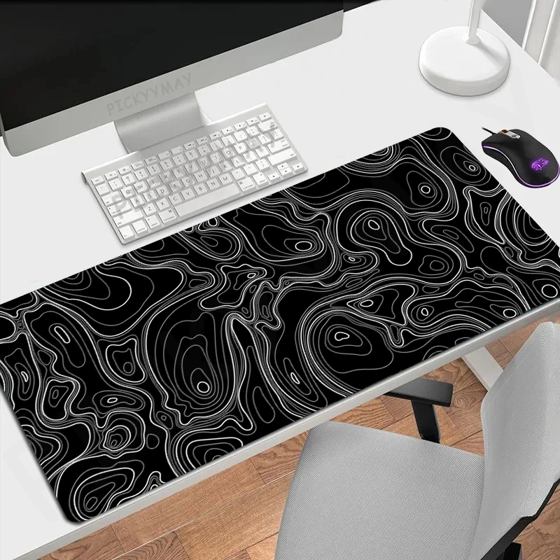 

Large Mousepad Gradient Color Line Locking Edge Gamer Mousepads Black And White Art Keyboard Mat Natural Rubber Desk Rug