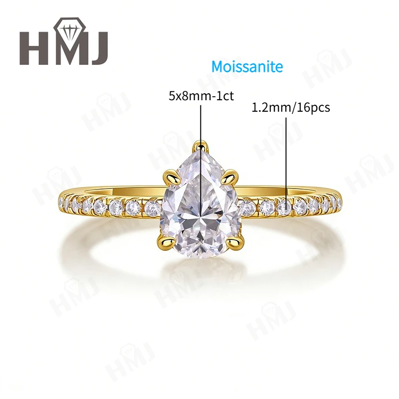 

1ct Moissanite Ring D Color VVS1 Clarity Pear Cut S925 Sterling Silver Fine Jewelry For Women Anniversary Engagement Wedding