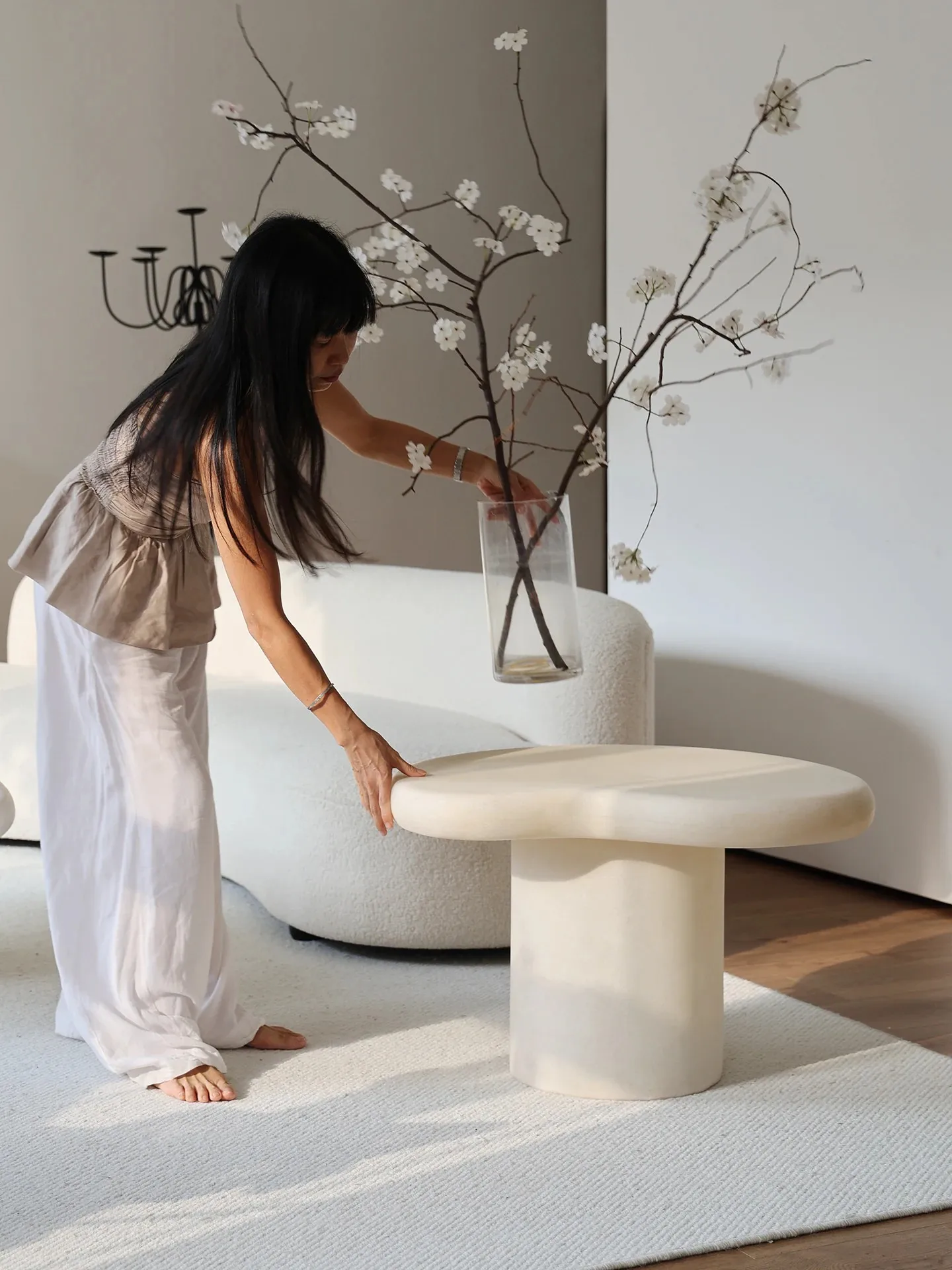Semi-transparent Fiberglass Art Combination Coffee Table, Simple Modern Sofa Side Tea Table for Living Room Home Decor