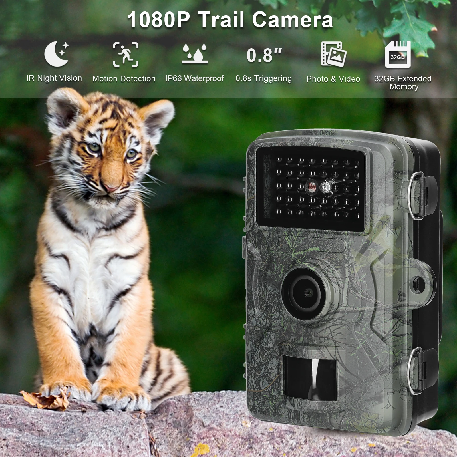 DL001 16MP 1080P Hunting Camera Animal Tracking Camera 2‘’ TFT Display IP66 Waterproof Day Night Use Outdoor Night-Vision Camera