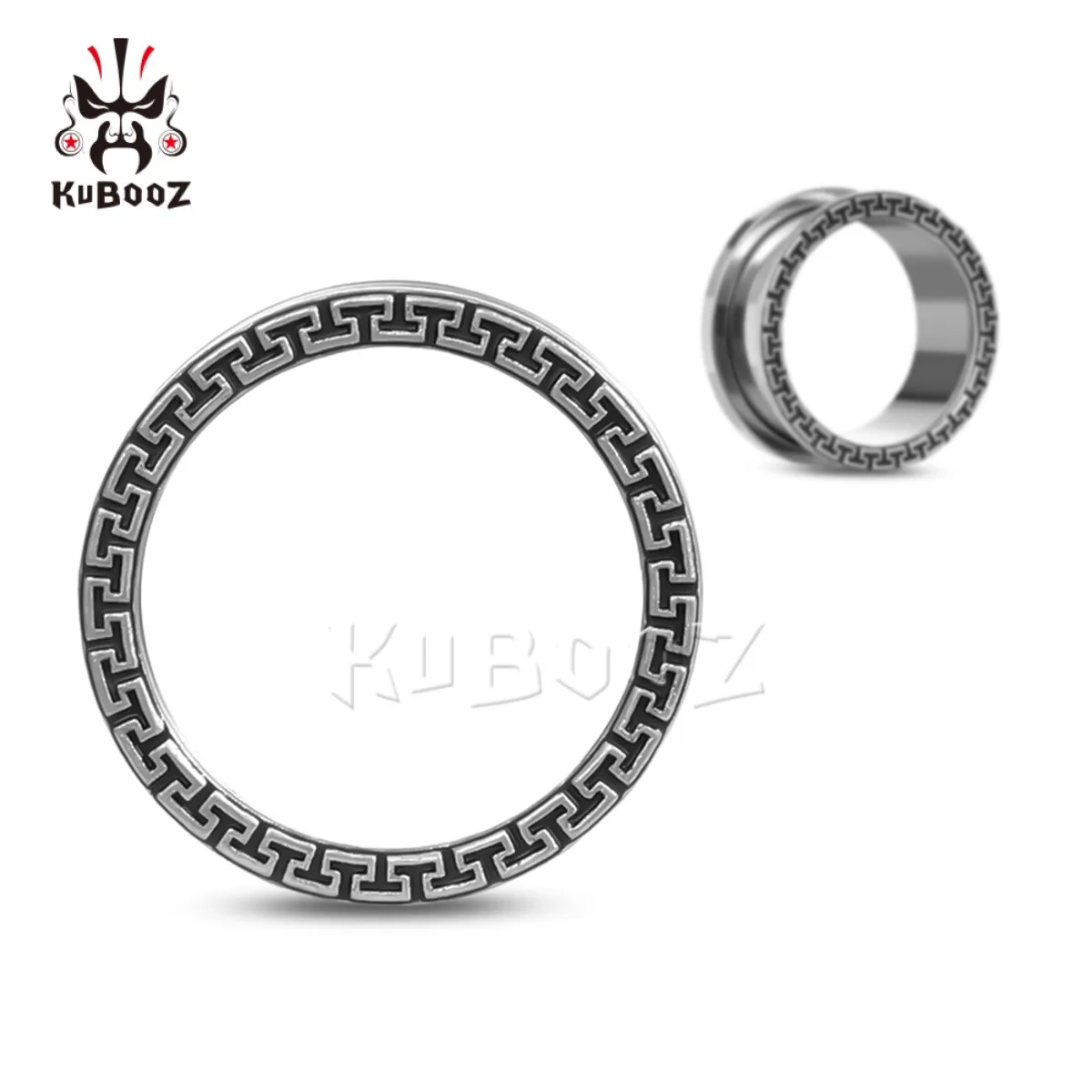 KUBOOZ Ear Tunnels Expanders Plugs Stainless Steel Screw Gauges Stretchers Great Wall Pattern Earrings Piercing Jewelry 2PCS