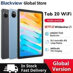 Blackview Tab 20 WIFI Tablets 10.1'' HD+ IPS Display Widevine L1 4GB 64GB Unisoc T310 Android 15 6600mAh 8MP Tablet Pad PC