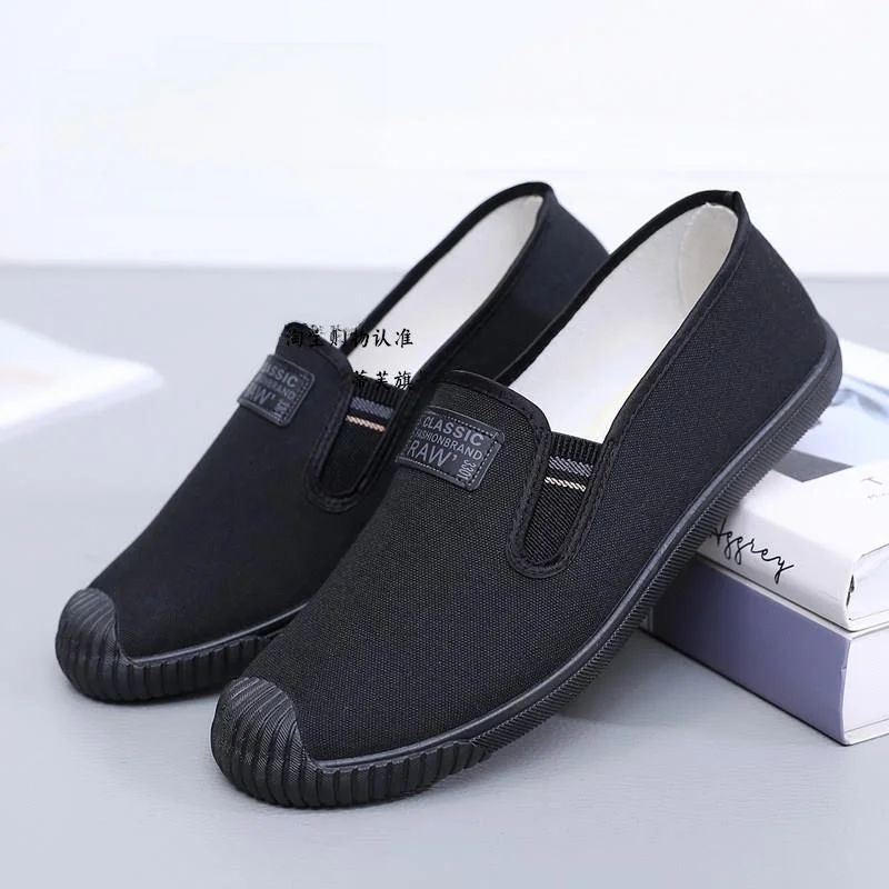 

Men's Spring Summer Breathable Anti-Slip Slip-On Canvas Shoes Wear-Resistant Cow Tendon Bottom Black Cloth Work Safety Traini...