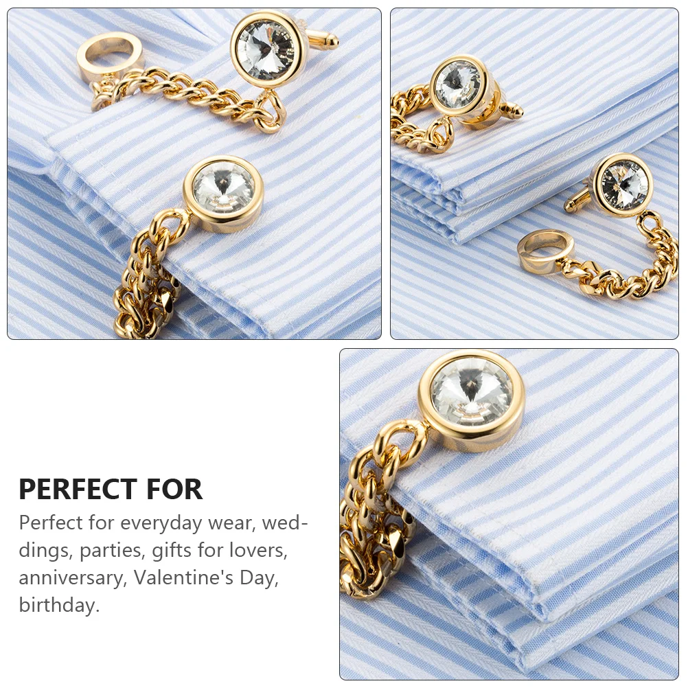 

1 Pair Golden Studs Crystal Men Links Shirt Accessories Business Party Wedding Gift Durable Lightweight Simple Design Steadiness