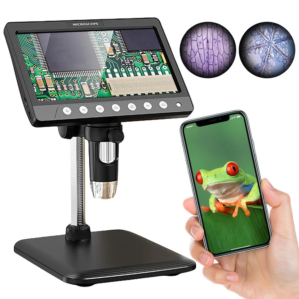 7 Inch IPS Electronic Microscope 1200X Magnification Soldering Microscope 8LED Adjust Light Handheld Portable Digital Magnifier