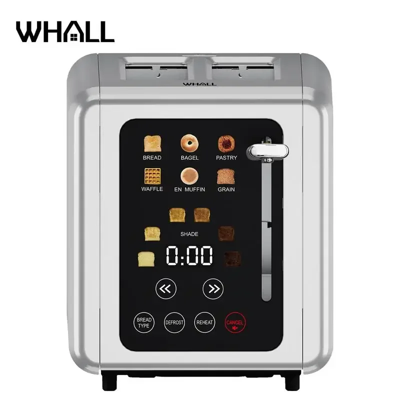 WHALL Touchscreen 2 Slice Toaster, Stainless Steel, Digital Timer, Toaster with Sound Function, Smart, Extra Wide Slots