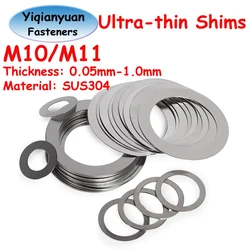 Yiqianyuan M10 M11 DIN988 SUS304 Stainless Steel Adjusting Shim Washers Ultra-thin Plain Washer Flat Gaskets