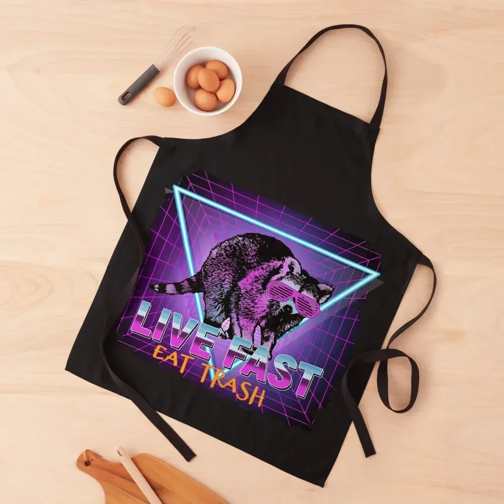 

Raccoon Raccoons Live Fast Eat Trash Panda Funny Retro Gift Apron Beauty Cleaning Products For Home Apron