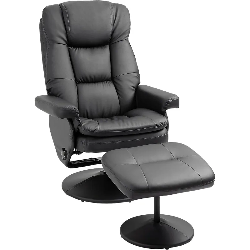 Swivel Recliner with Ottoman, PU Leather Reclining Chair with Ottoman, Upholstered Recliner and Footrest with Wrapped Base