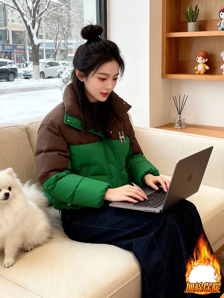 

Модная женская зимняя куртка с воротником-стойкой, однотонная, на молнии, новая, универсальная, повседневная, закрывающая ягодицы