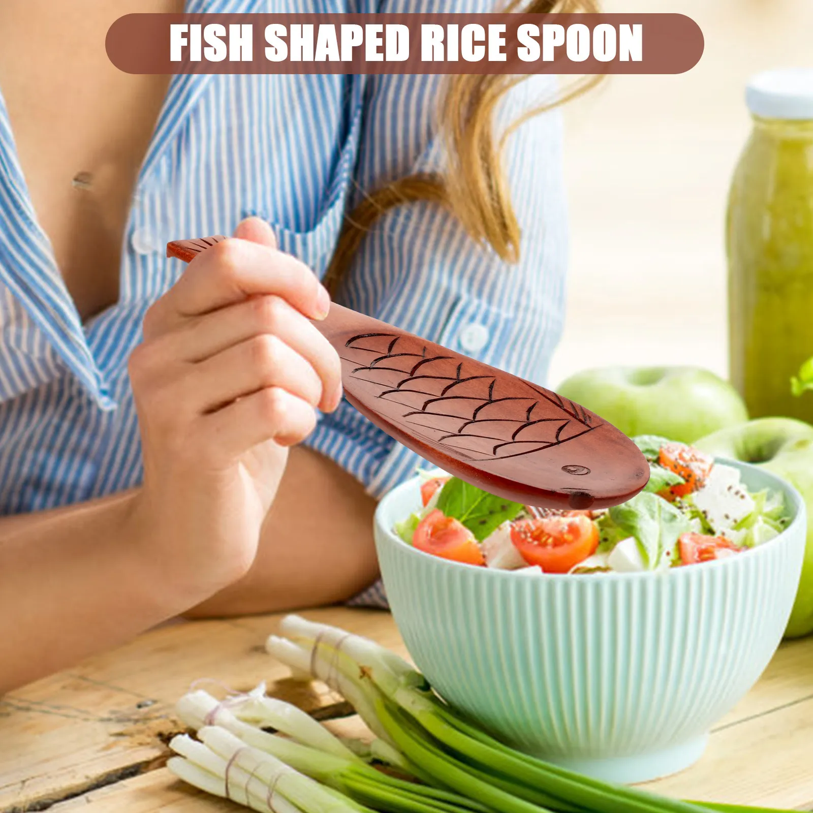 

Wooden Fish Rice Spoon Multi Function Rice Stirring Serving Spoon Kitchen Cooking Paddle Utensil Serving Spoons