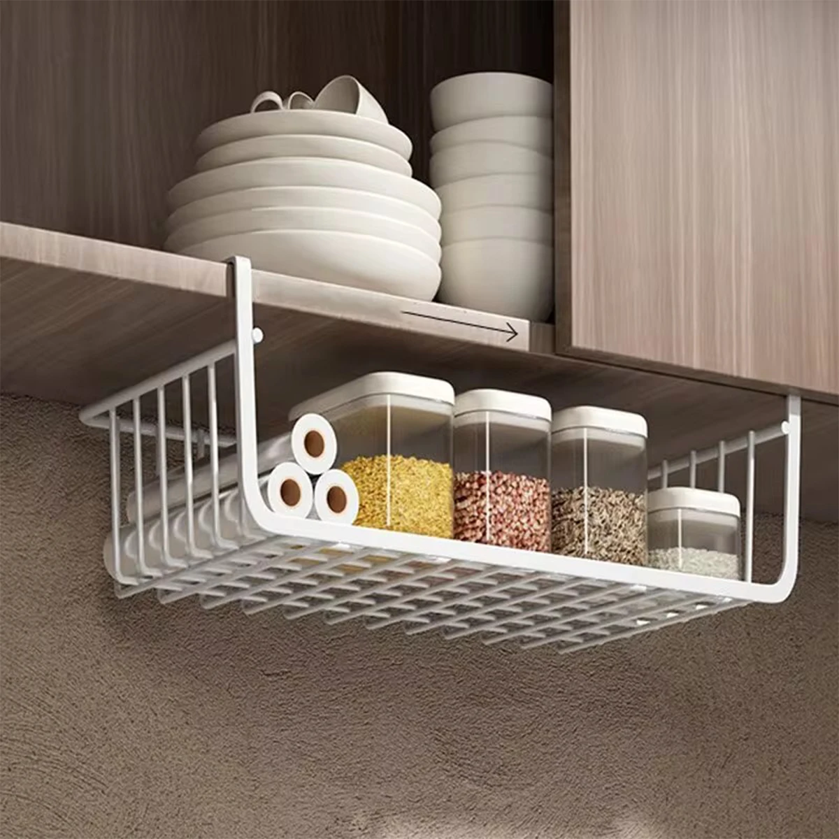 

Hanging Net Basket Iron Material Large Capacity Hanging Under Cabinet Wall Wardrobe Storage Basket Kitchen Tools