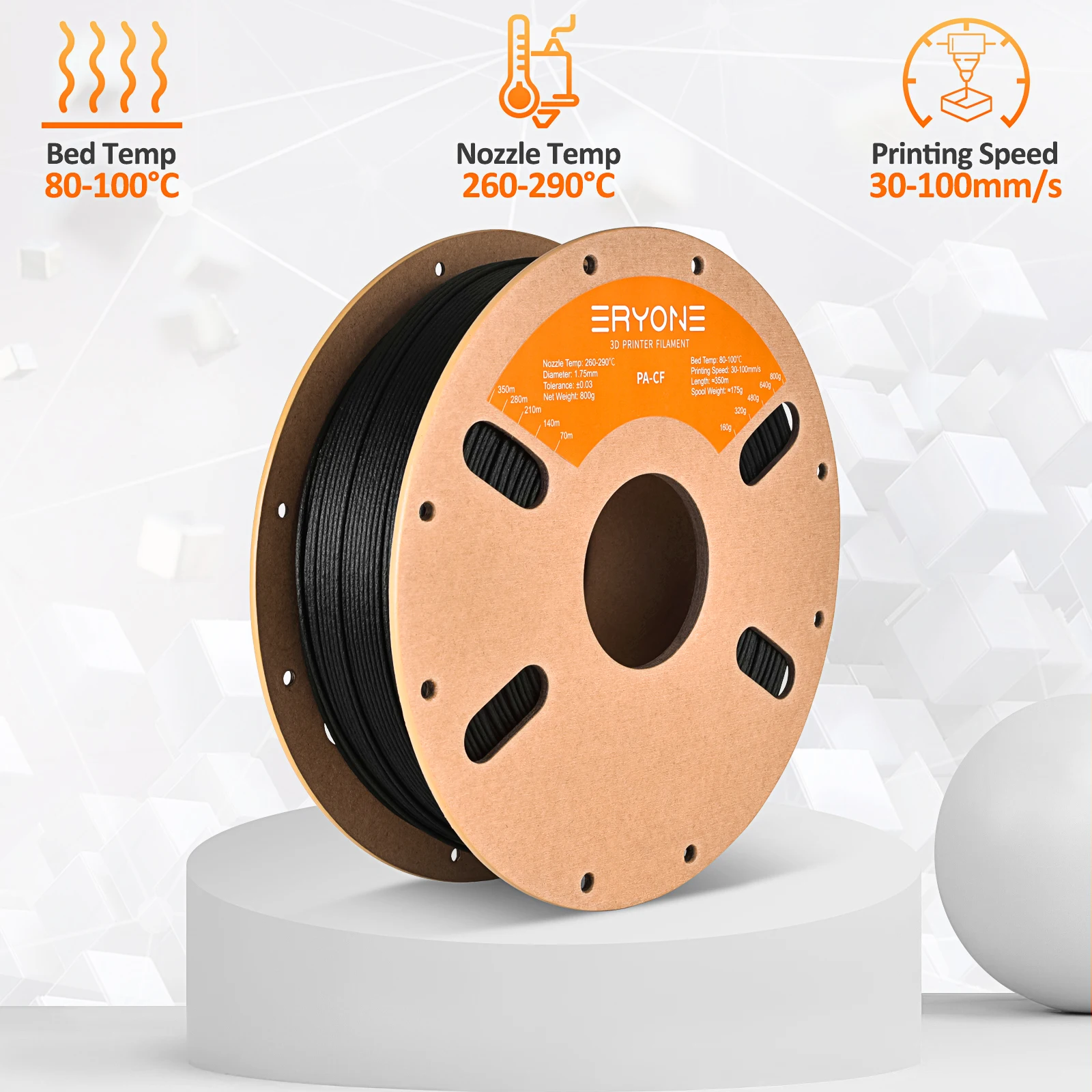 ERYONE Filament z włókna węglowego PA6 PA12 Nylon, Filament do drukarek 3D PA12-CF PA6-CF, 1.75mm +/- 0.03mm, Pasuje do większości drukarek FDM — 2