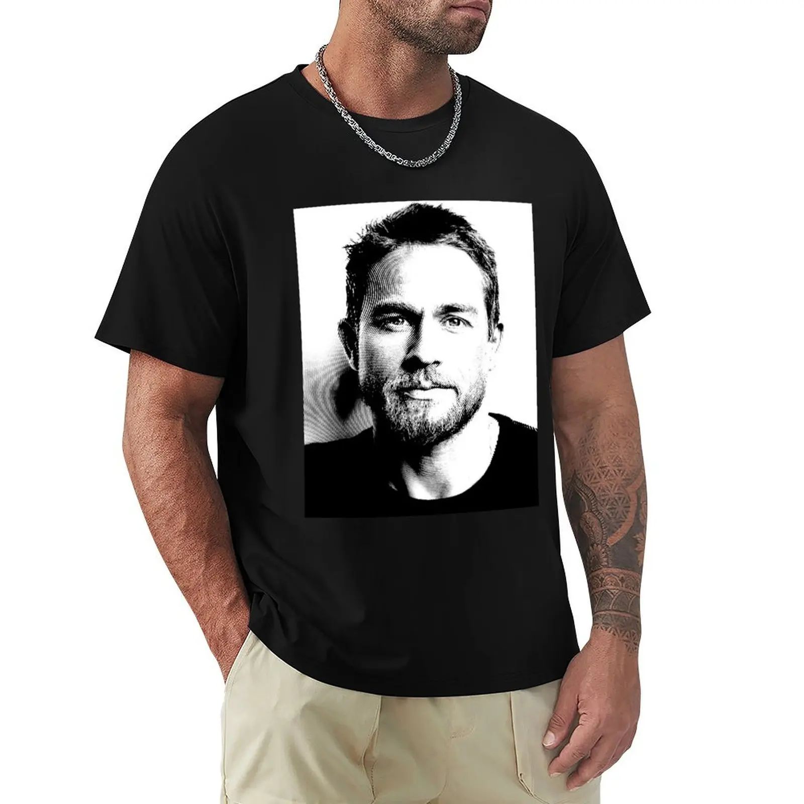 Black & White Portrait Of Charlie Hunnam T-Shirt man t shirt oversized t shirt street wear mens t shirts