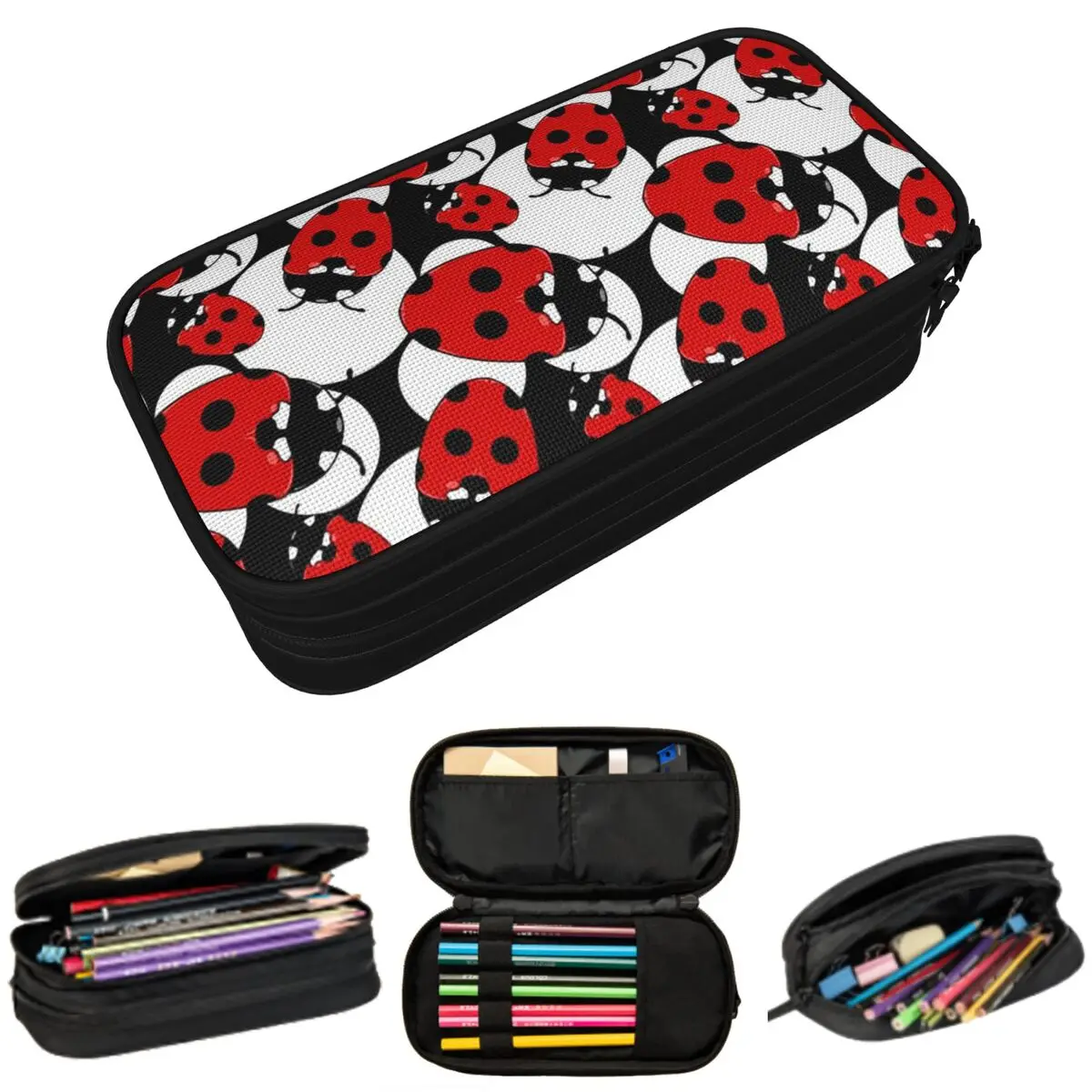 Seven Spot Ladybug Pattern Pencil Case for Studen Gifts Pen Box Pencil Bag Stationery Supplies Pen Holder Bag