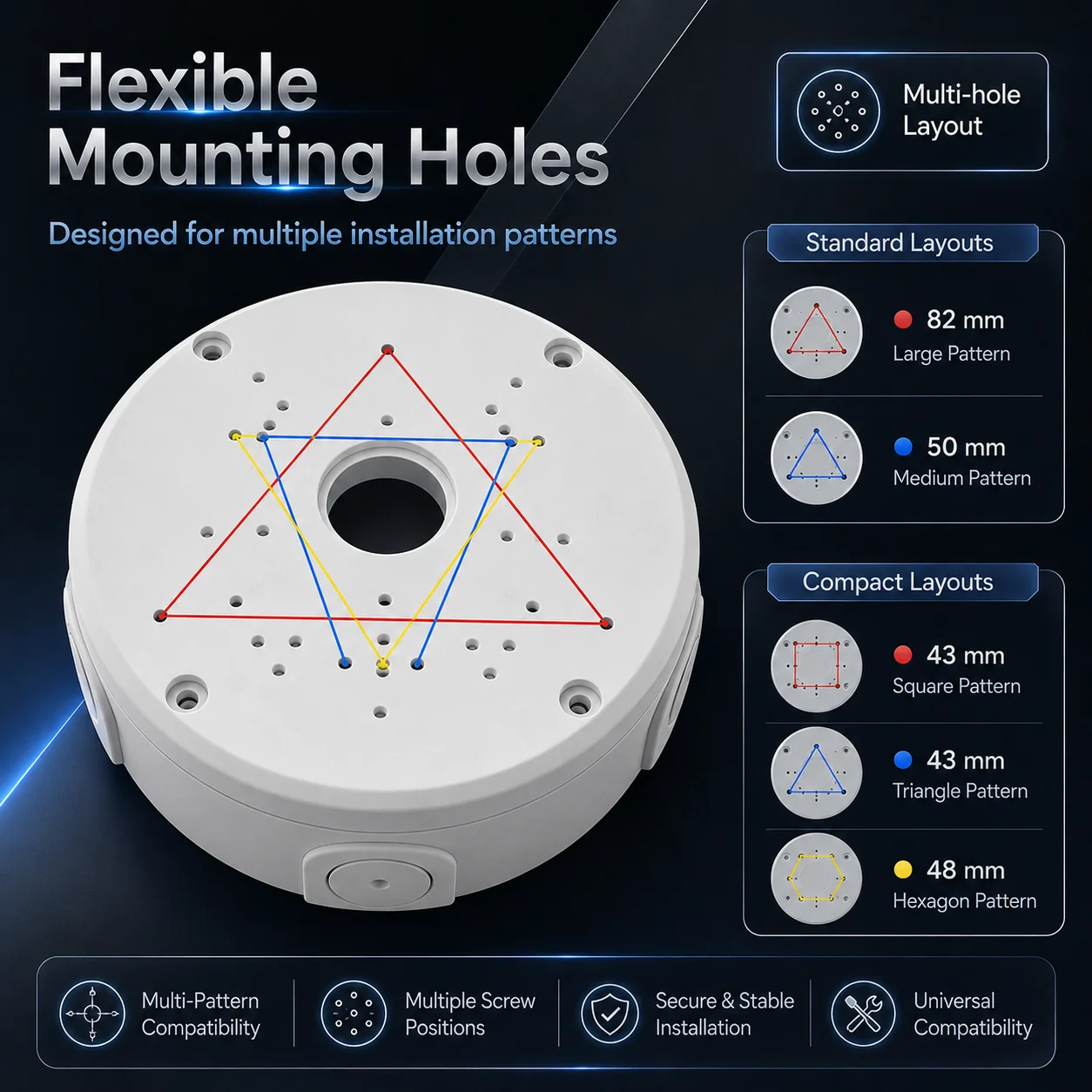 Dome Camera Ceiling Mount Base Round ABS Junction Box Cable Hide Bracket for CCTV Security Camera Installation view 5