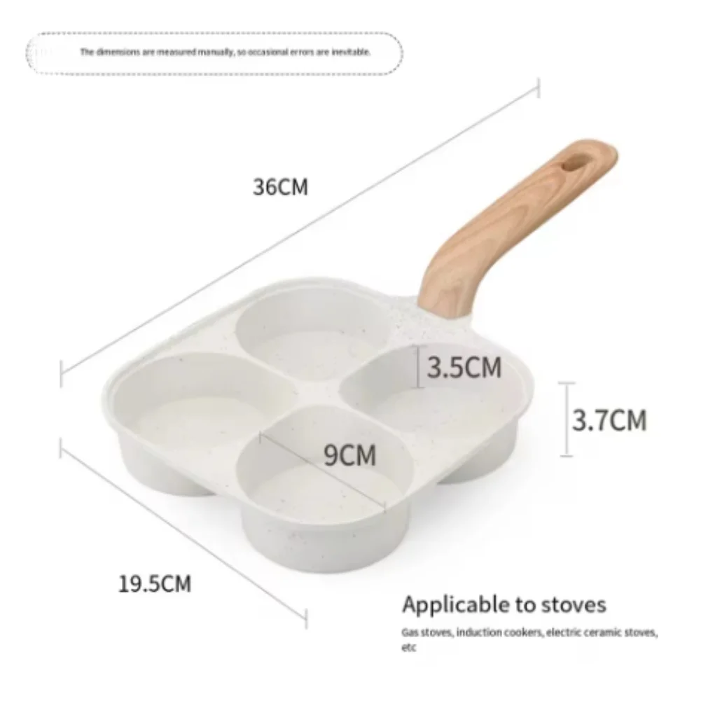 Deepened 4 Hole Egg Skillet Made with Maifan Stone Coating Compatible with Gas Induction and Electric Stoves for Home Cooking