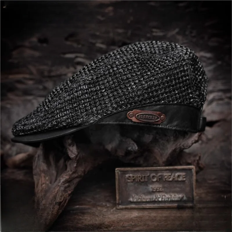 Men's peaked cap casual hand-woven mesh hollowed-out front hat women's beret breathable