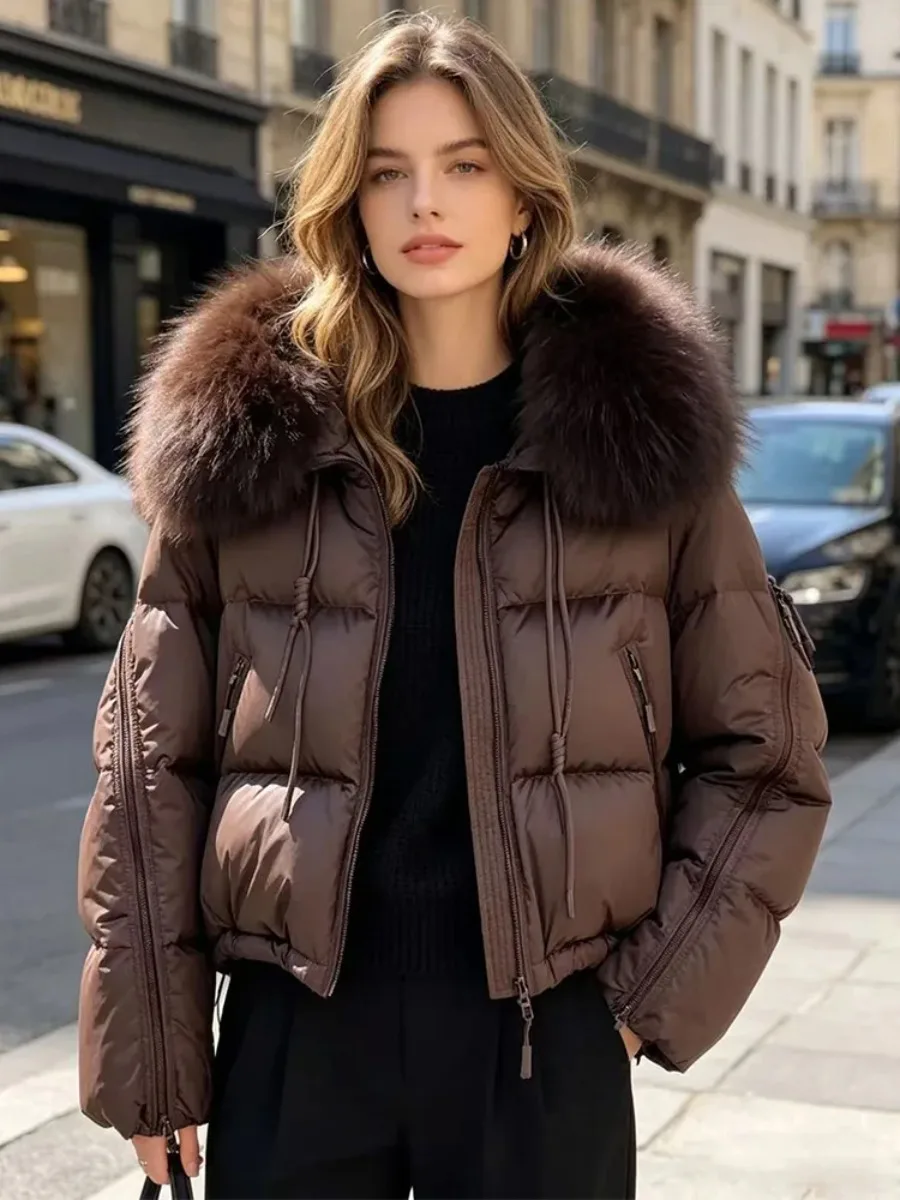 Puffer Jacket High Quality Women's Short Down Jacket with Fur Collar Luxury Winter Coat Slim Fit Lightweight Padding 2026 New