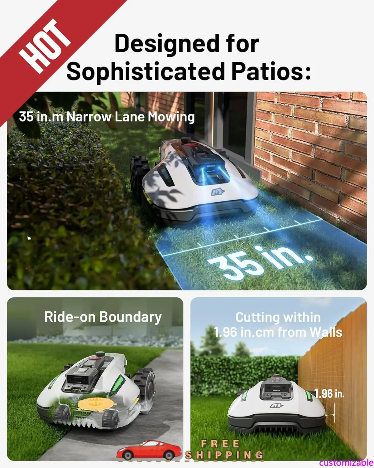 

Customizable 500 Robotic Lawn Mower for 0.12 Acre,Ultrasense AI Vision+ RTK Positioning, Auto Mapping, App Control,50%