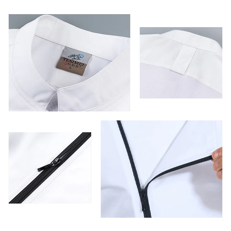 Uniforme de Chef para Catering, camisa blanca para restaurante, chaqueta de cocinero de cocina, ropa de camarero de panadería para la espalda, diseño de malla transpirable