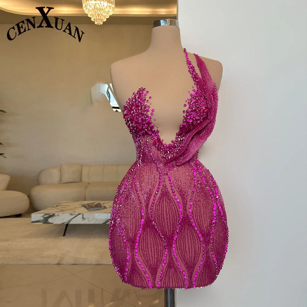 CENXUAN Fashionable Cocktail Dresses for Woman Lace Appliques Beading Sequin Special Party Gown Vestido De Gala Plus Size