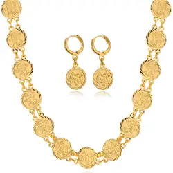 ChainsPro Allah Necklace Earrings Set Round Gold/Silver Color Earrings Necklace Allah Jewelry Sets S6095