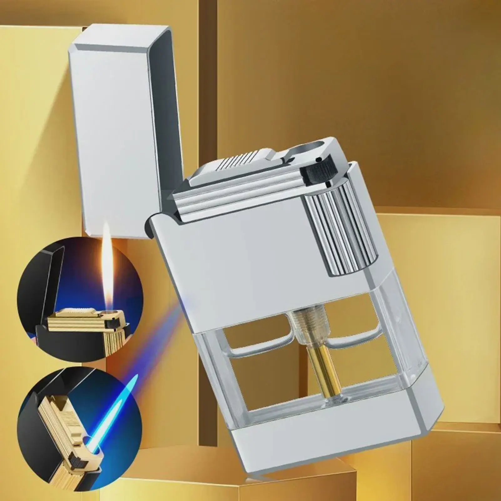 Encendedor de Gas transparente, encendedor de butano a prueba de viento de doble fuego, encendedores Vintage multiusos ligeros para asar barbacoa