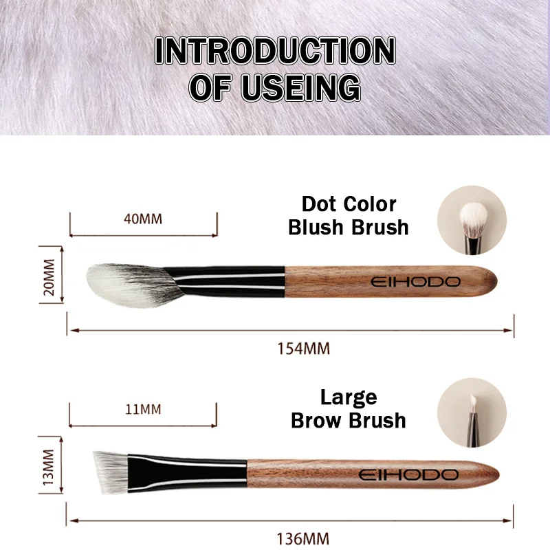 Un juego de 8 brochas de maquillaje de pelo de animal, brochas para cejas, brochas para sombra de ojos, brochas para colorete, brochas de aseo