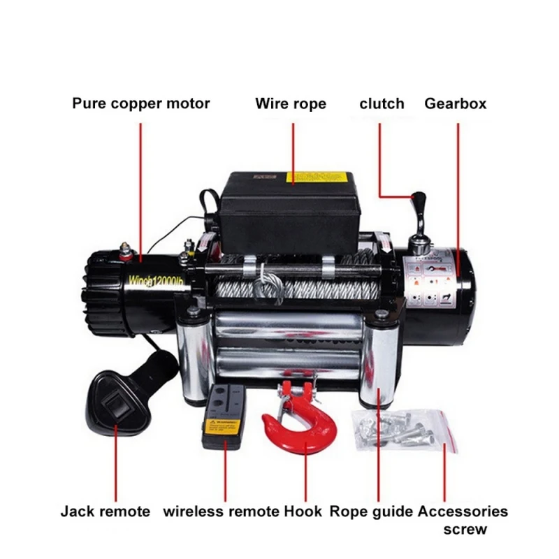 DC 12V Electric Winch Wireless Remote Control ATV Winch Rope Steel Cable Foot-Remote Roller Superwinch Pull Upto 4000lbs Truck