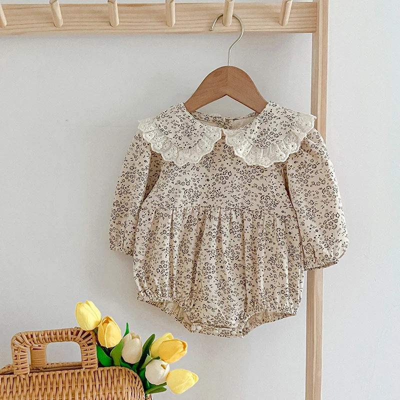 

New Baby Girl Lace Ruffle Romper 0-24M Baby Romper Flower Autumn Cute Overalls Cotton Girls Romper Spring Autumn Fashion Clothes