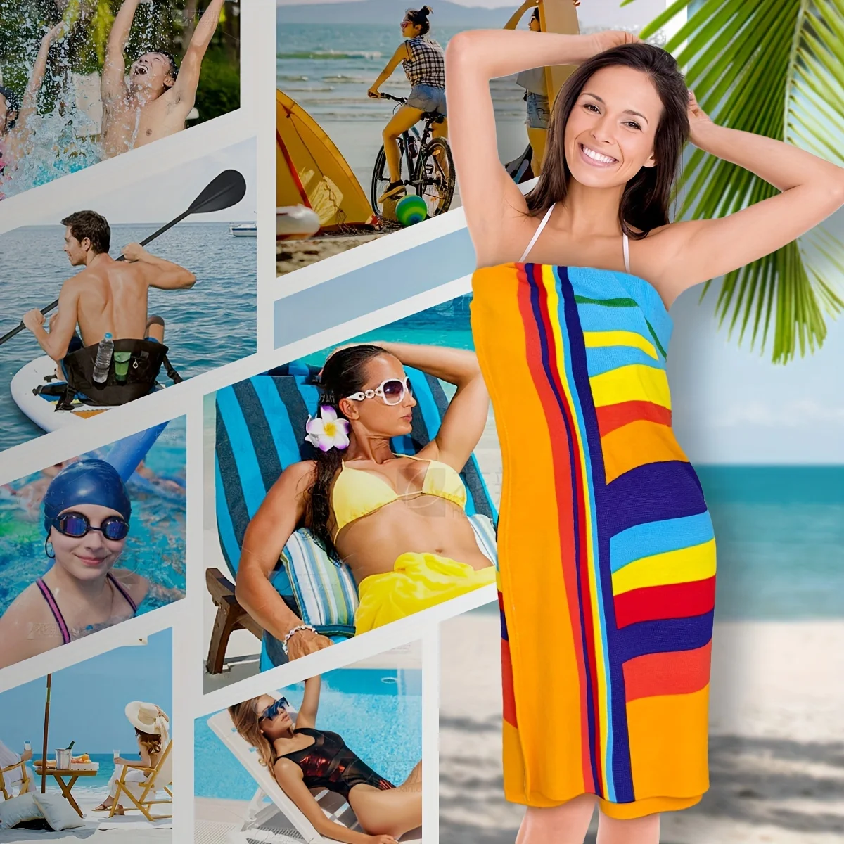 Extra Large Striped Beach Towel Ultra-Soft Microfiber Quick-Dry Sand-Free Perfect For Travel Yoga Camping Pool Parties