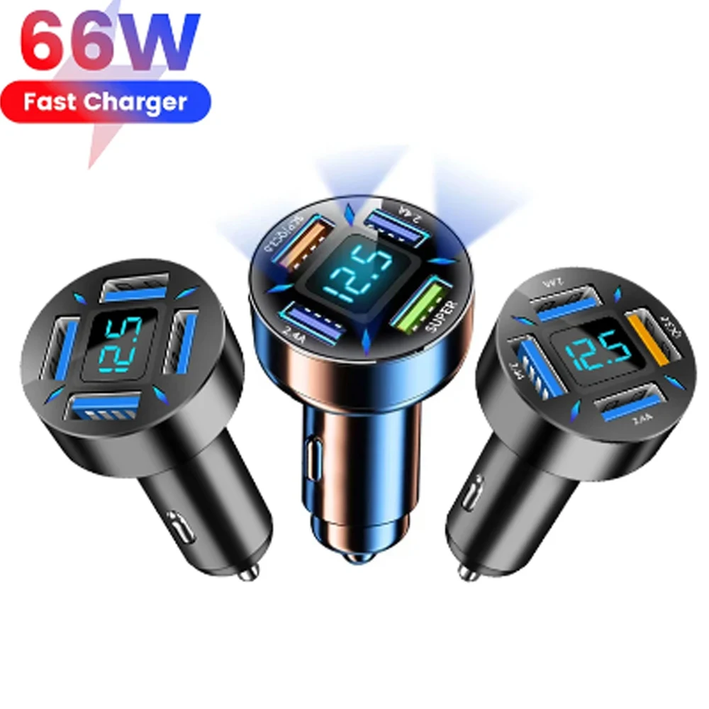 

66W Fast Charger 4 Ports PD USB Car Charging Mobile Phone Type-C Adapter Quick Charger in Car for Realme C65 Huawei nova 12s