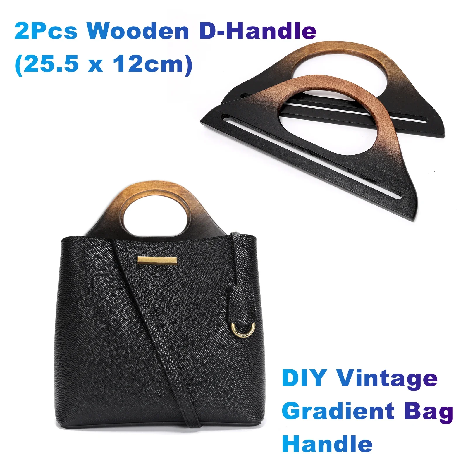 

2Pcs/Lot Wooden D-Handle (25.5 x 12cm) Vintage Gradient Bag Handle for DIY Replacement Clutch Bag,Beach Bag,Woven Bag,Tote Bag