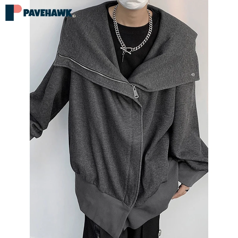 

High Street Irregular Hooded Cardigan Man Autumn Hop Hip Solid Color Hoodies Coats Woman Spring Gothic Harajuku Outwear Unisex