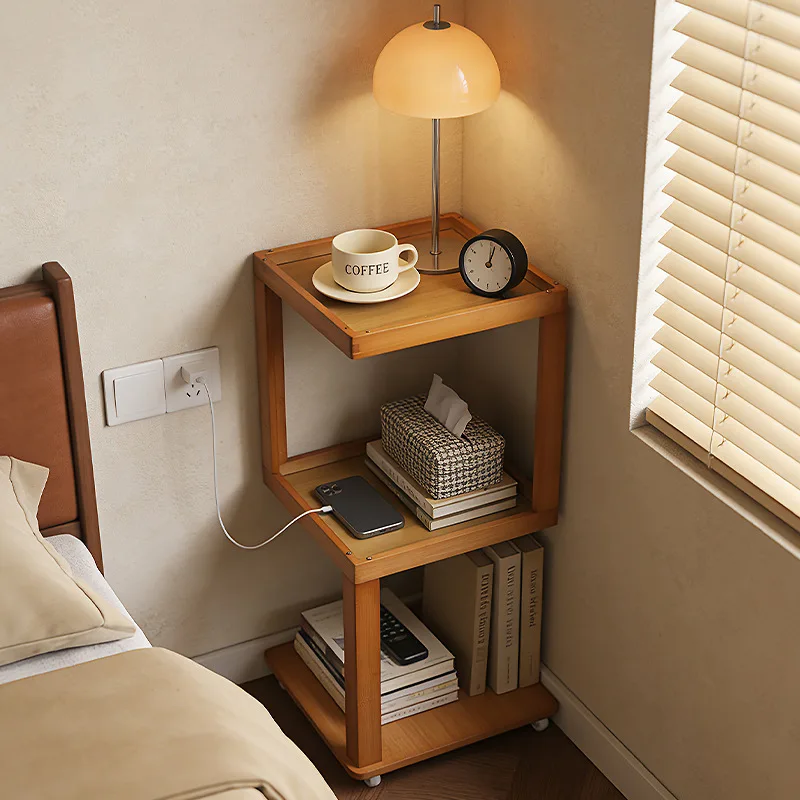 Movable coffee table living room bedside table household solid wood side cabinet medieval trolley