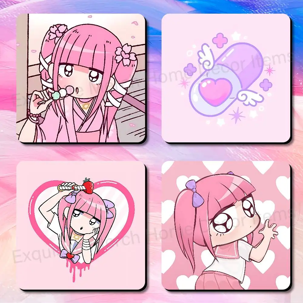 M-Menhera kawaii Girl C-Chan Square Decorative Fridge Magnets for Home Kitchen Office Whiteboard & Locker 75x75mm