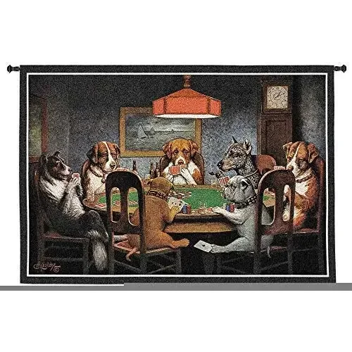 Dogs Playing Poker by Cassius Marcellus Coolidge Woven Tapestry Classic Whimsical Game Room Art