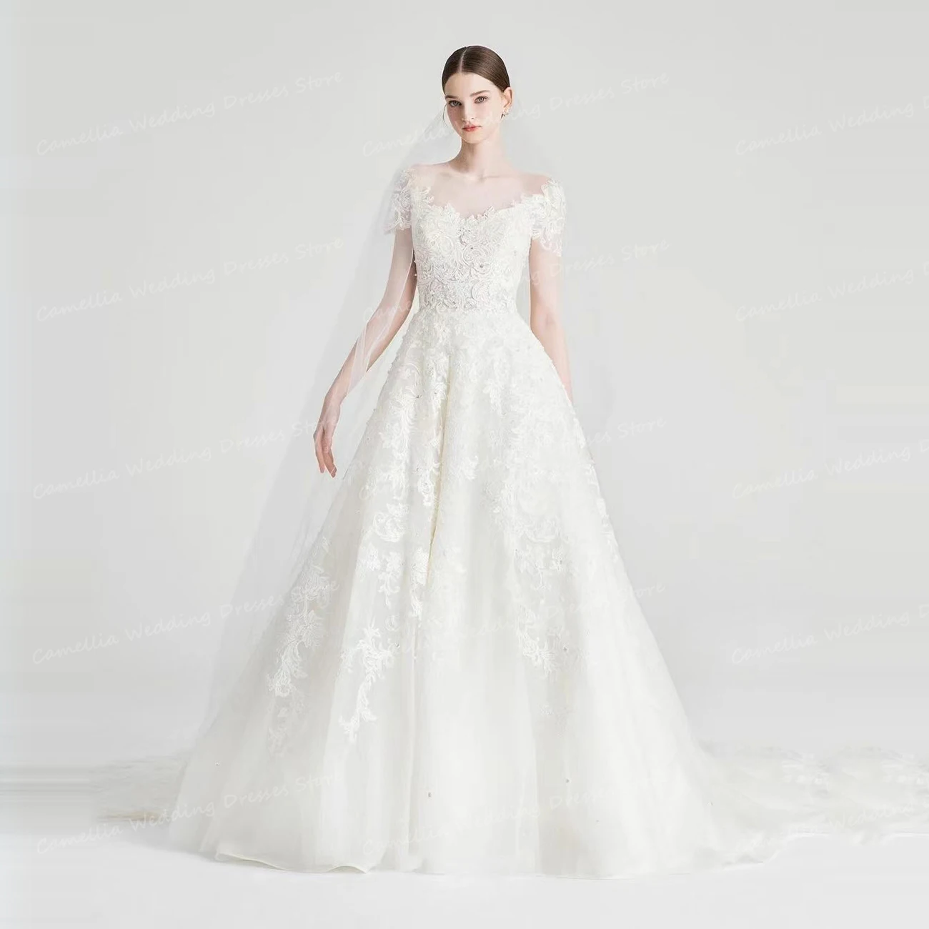 Robe de mariée A-ligne avec appliques élégantes pour femmes, robe de princesse en tulle, robe éducative, sexy, fibroPatients, quel que soit le chérie